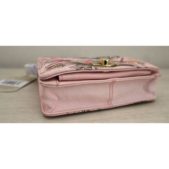 Anuschka Pink Dragonflies Hand-Painted Leather Crossbody Bag RFID Protection - Picture 5 of 10